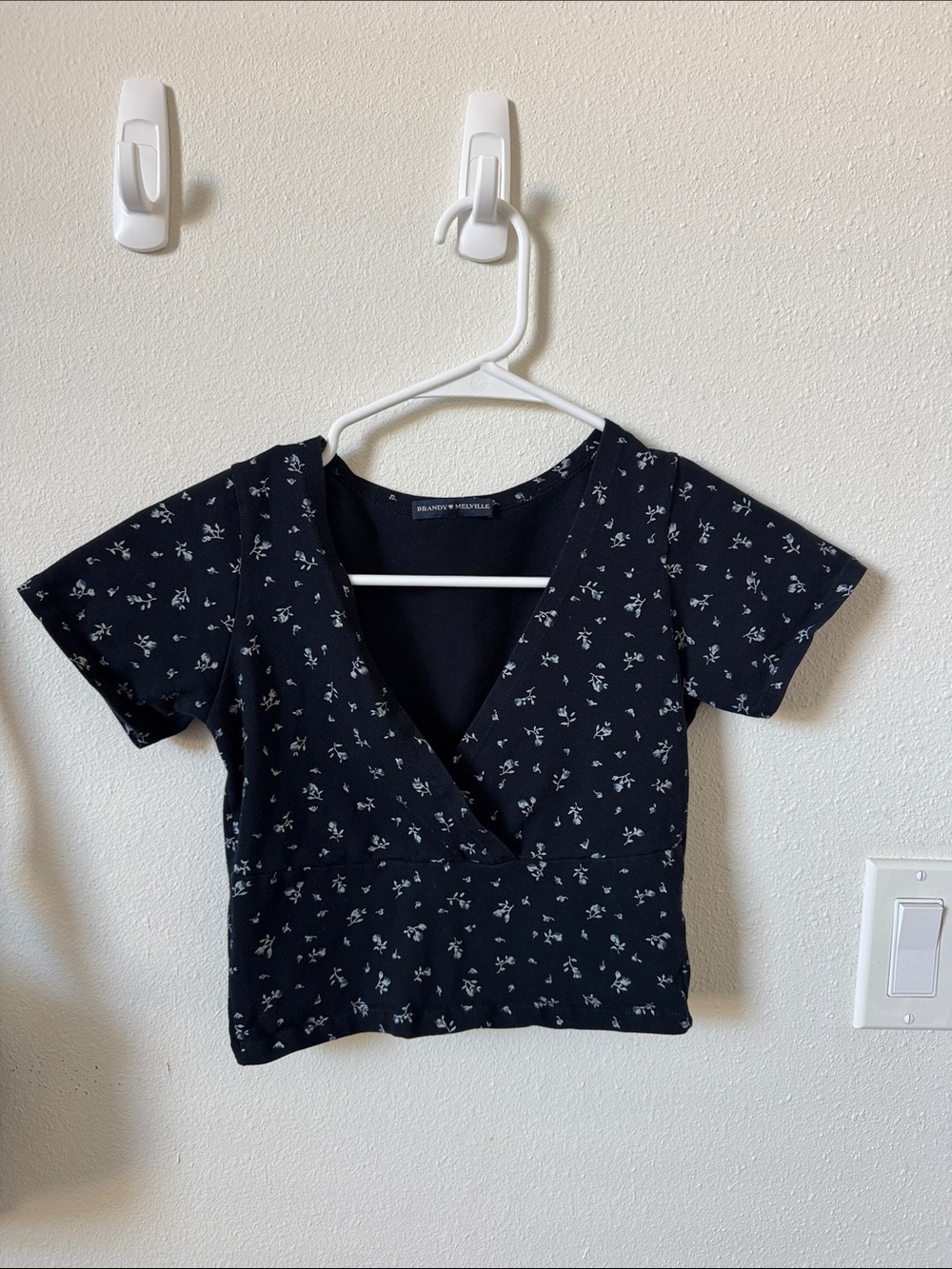 Brandy Melville Black Floral Wrap-Style Crop Top